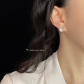 Gold Tone Heart Stud Earrings Pearl Border Teardrop CZ view 2