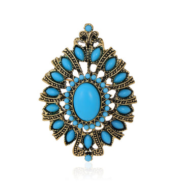 Blue Gold Tone Flower Openwork Two Designs Metal Brooch Pin