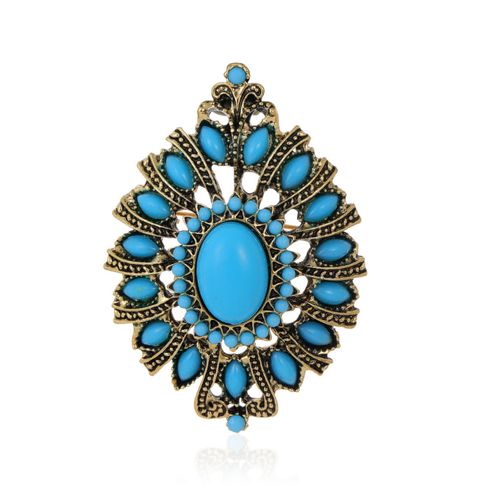 Blue Gold Tone Flower Openwork Two Designs Metal Brooch Pin