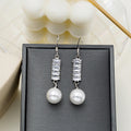 Baguette Crystal Bar Pearl Drop Earrings Gold Silver Tone Hooks view 7
