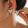 Puffy Heart Stud Earrings Gold Or Steel Titanium Finish view 3