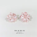 Pink Pearlescent Camellia Flower Stud Earrings Pearl Center view 2