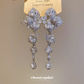 Silver Tone Crystal Leaf Drop Earrings With Teardrop Dangles view 2