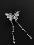 Silver Tone Crystal Butterfly Hair Clip With Two Chain Drops view 6