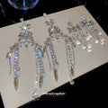 Silver Tone Crystal Bow and Fringe Stud Earrings Jewelry view 4