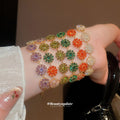 Gold Five Flower Zircon Daisy Chain Bracelet Adjustable view 3