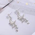 Silver Tone Star Crescent Moon Rhinestone Tassel Drop Earrings view 6