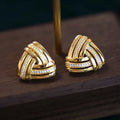 Gold Tone Triangle Interwoven Clear Pavé Stud Earrings Pair view 5