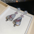 Silver-Tone Crystal Fan Drop Stud Earrings Decorative Jewelry Accessory view 6
