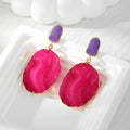 Gold Tone Magenta Druzy Style Resin Statement Stud Drop Earrings view 6
