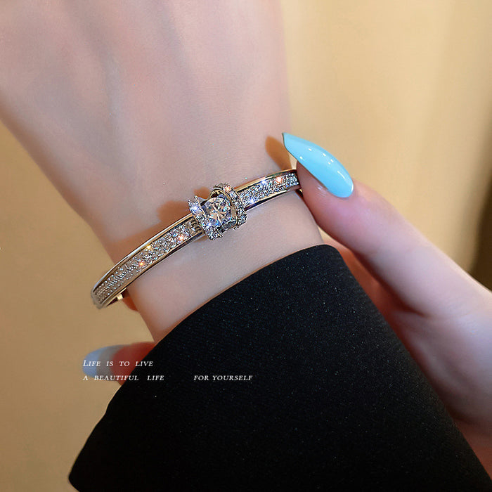 Silver Tone Double Band Crystal Bangle In Two Sizes