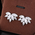 Silver Tone Marquise Crystal Leaf Cluster Stud Earrings view 4