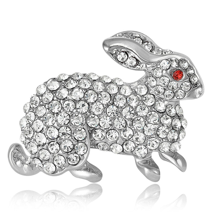Rhinestone Rabbit Brooch Decorative Metal Pin For Jackets And Lapels
