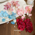 Red Fabric Floral Tassel Stud Earrings Fashion Jewelry view 3