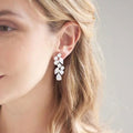 Silver Tone Leaf Cluster Drop Earrings with Clear Stones view 3