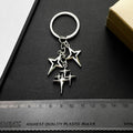 Silver Tone Four Point Star Cluster Keychain with Metal Hardware view 3