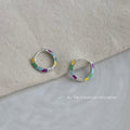 Silver-Tone Multicolor Enamel Segment Mini Huggie Hoop Earrings view 4