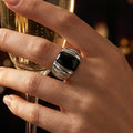 Black Enamel Striped Band Ring Gold Steel Multi Size view 4