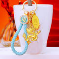 Gold Tone Small Dragon Keychains with Seven Braided Fortune Loop Colors view 12