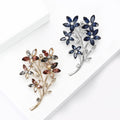 Crystal Flower Branch Brooch In Blue And Amber Decorative Lapel Pin view 3