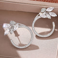 White Metal Marquise Leaf Open Hoop Stud Earrings Alloy view 3