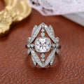 White Metal Leaf Openwork Cushion Clear Stone Ring Alloy view 2