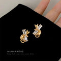 Gold Cat Hugging Clear Baguette Crystal Stud Earrings view 6