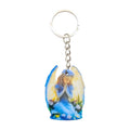 Blue Praying Angel Golden Wings Printed Wood Keychain Ring view 5