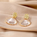 Gold Tone Faceted Fan Shape Crystal Post Drop Earrings in Three Colors view 2