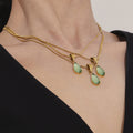 Teardrop Glass Pendant Snake Chain Necklace Gold Steel view 2