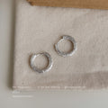 Silver Textured Bark Huggie Hoop Earrings Round Pair view 4