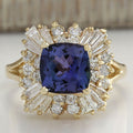 Gold Tone Deep Blue Cushion CZ Halo Ring Sizes 6-10 view 1