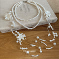 White Flower Pearl Layered Long Necklace Statement Jewelry view 4