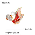 Red Enamel Goldfish Brooch Pearl Back Crystal Head view 6