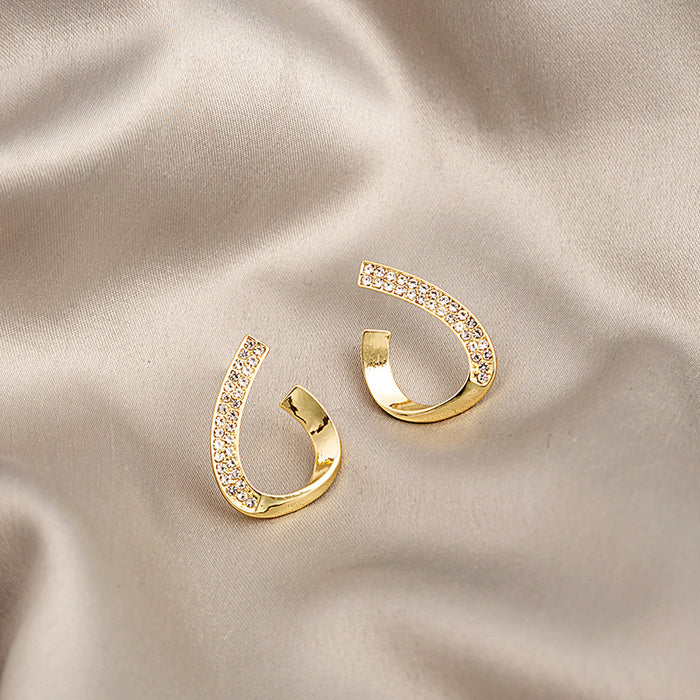 Gold Teardrop Open Hoop Earrings with Pave Crystal Edge