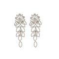 Silver Tone Crystal Floral Leaf Drop Stud Earrings view 5