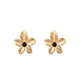 Gold Five Petal Flower Color Center Statement Stud Earrings view 5