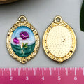 Enamel Zinc Alloy Flower Oil Painting Monet Garden Charm Pendant for DIY Necklaces