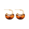 Gold Tone Brown Resin Rounded Chunky Hoop Stud Earrings view 5