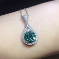 Green Teardrop Halo Pendant Necklace Silver Tone Chain view 3