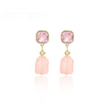 Pink Irregular Stone Look Gold Dangle Stud Earrings view 5