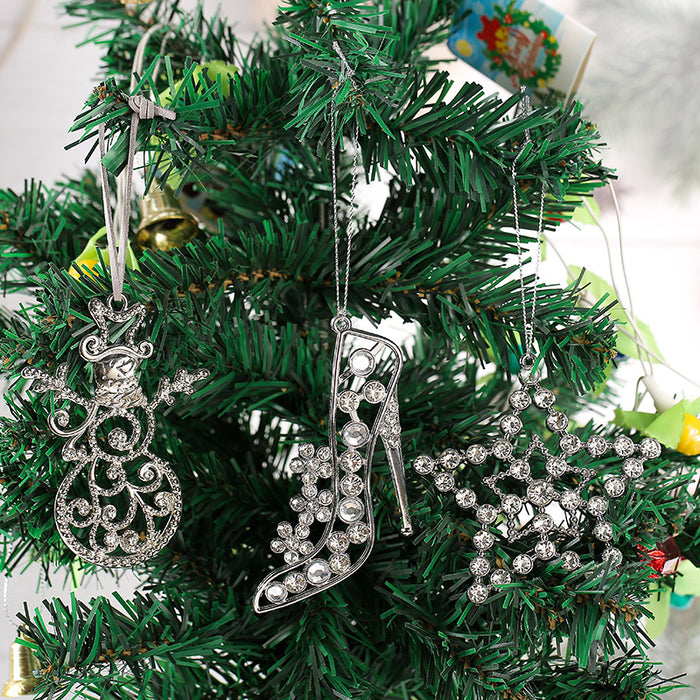 Silver Rhinestone Snowman Star Heel Metal Tree Ornaments