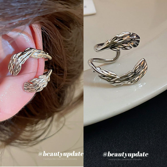 Silver-Tone Double Leaf Textured Ear Cuff Fashion Jewelry