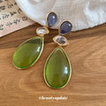 Blue and Green Teardrop Statement Earrings with Metal Settings view 4