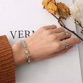 Baguette Zircon Link Splice Necklace and Bracelet Gold Steel view 8