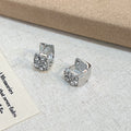 Square Silver Tone Clear Stone Huggie Hoop Earrings view 3