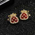 Gold Tone Red Lattice Pomegranate Stud Earrings Metal Tone Jewelry view 1