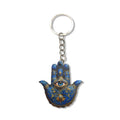 Blue Hamsa Hand Evil Eye Wood Keychain Silver Split Ring view 5