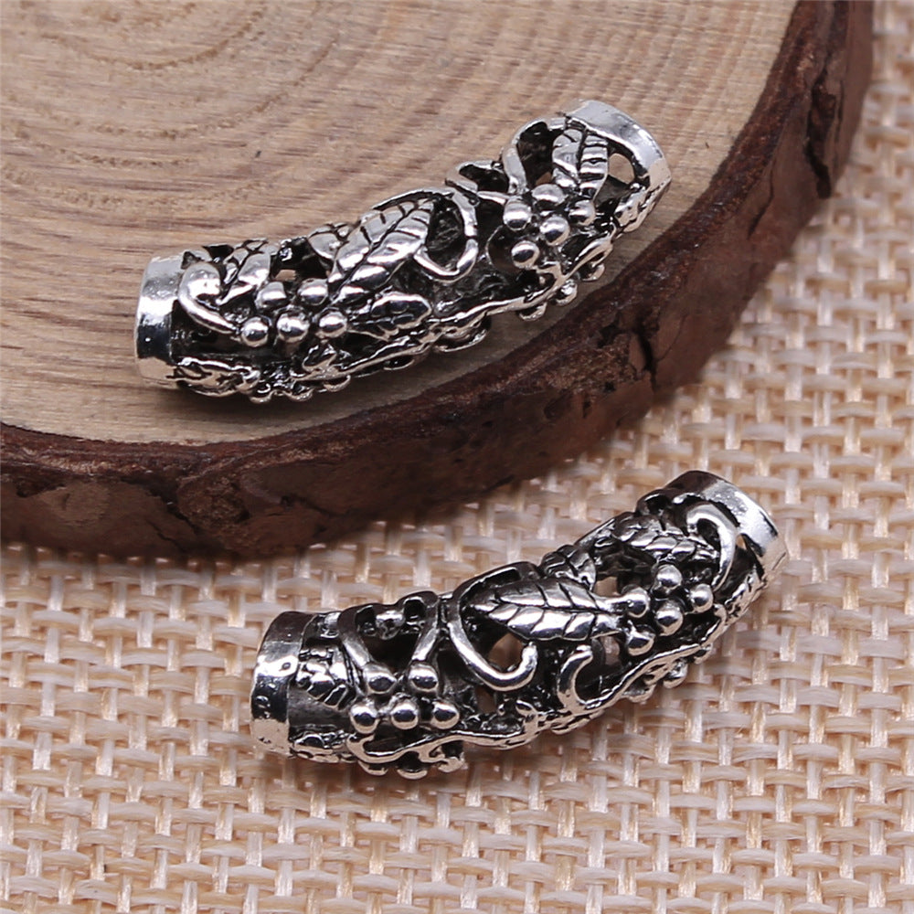 25x9mm 2.6g Antique Silver Zinc Alloy Hollow Curved Tube Loose Metal Beads for Bracelet Dreadlock Jewelry