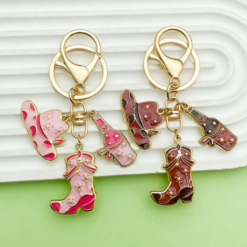 Western Cowboy Charm Keychains Featuring Pink Boot Across 30 Pictured Variations
